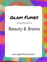 Product image for Beauty and Brains Extrait de Parfum and Body Oil by Glam Fumes, featuring a colorful abstract background.